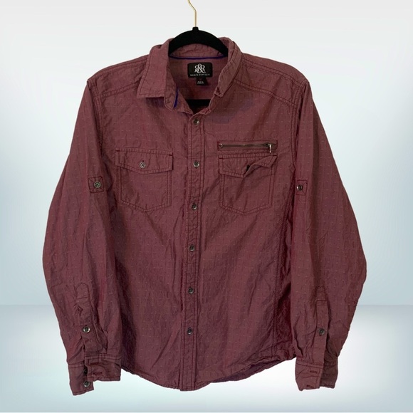 Rock & Republic Burgundy Textured Button Down Long Sleeve Shirt, size M - Picture 1 of 8